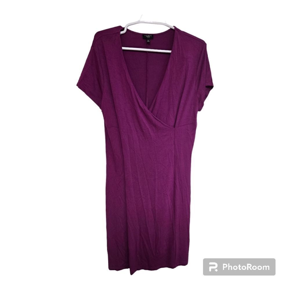 Talbots Petite 16P Purple Faux Wrap Stretch Knit Career Dress Missing Belt